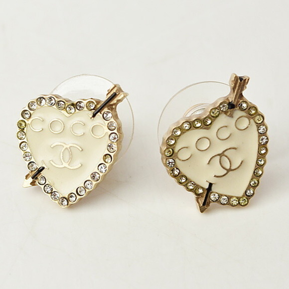 CHANEL Jewelry - CHANEL earrings  CC mark heart rhinestone white / silver